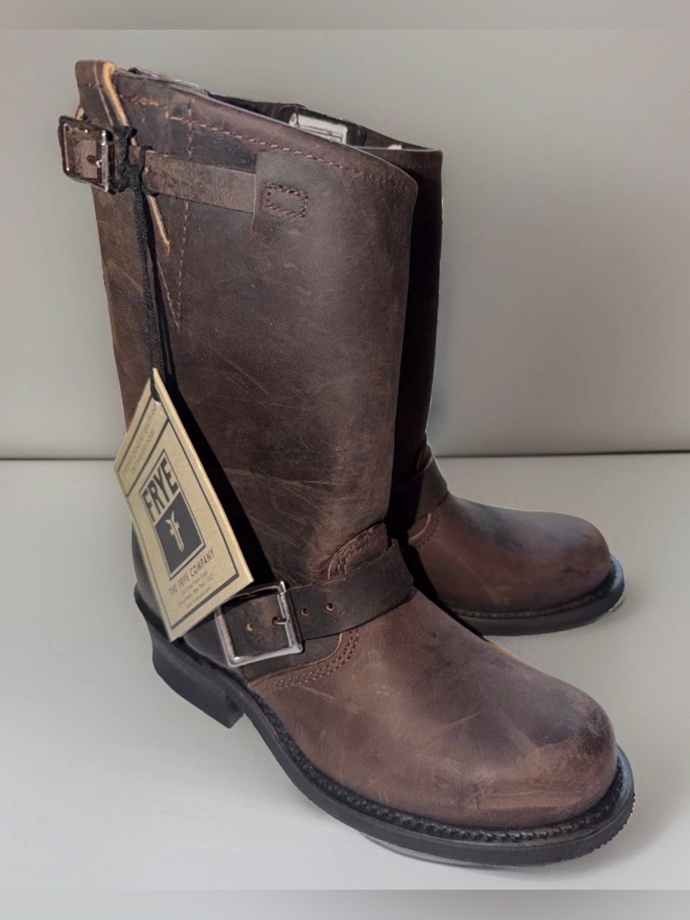 NWT Women’s Frye Engineer Harness 12R Moto Biker Boots Brown leather Sz 5.5 M